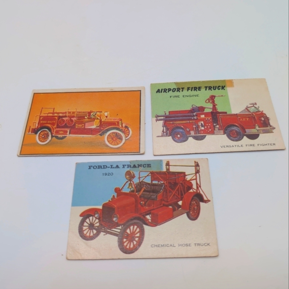1954 Topps 1953 Bowman Set 3 Fire Trucks 1925 Ford, 1920 La France, Airport CFR